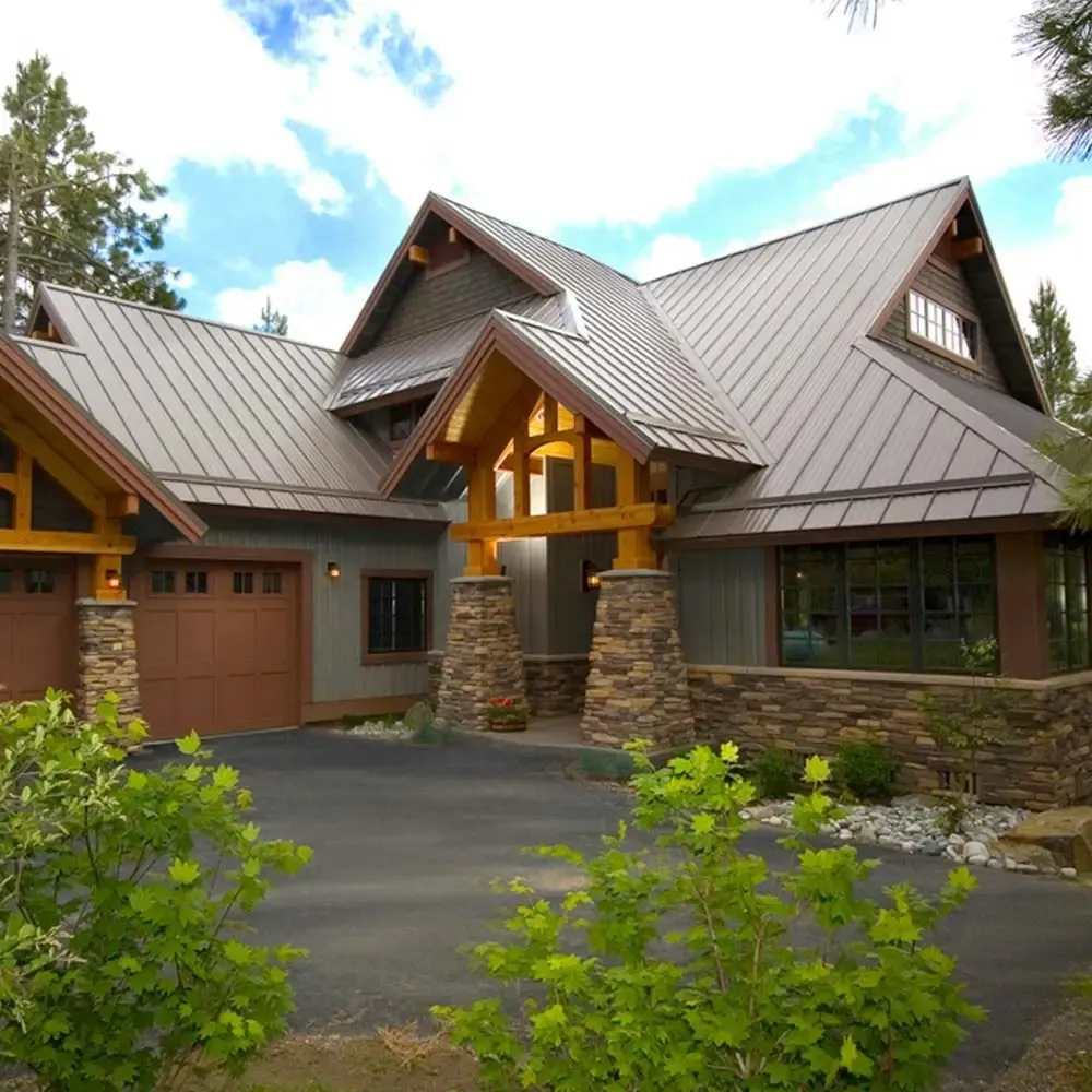 Residential home with standing-seam metal roofing